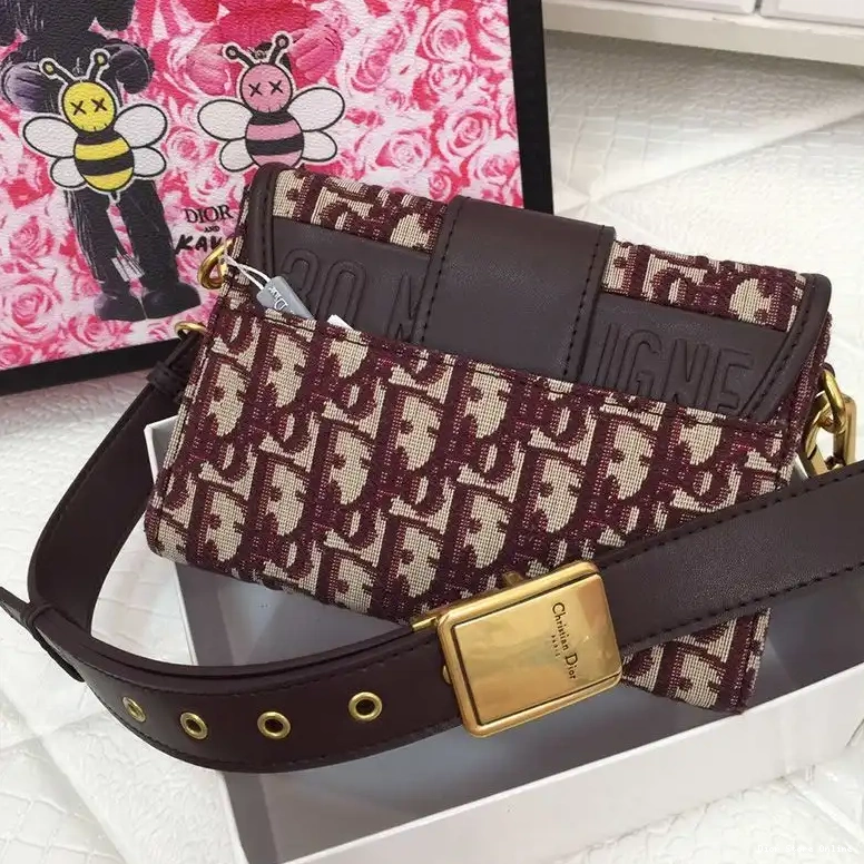 Cheap Oblique Box 30 Dior Canvas Bag Motif Montaigne Burgundy 0507 Hot Sale
